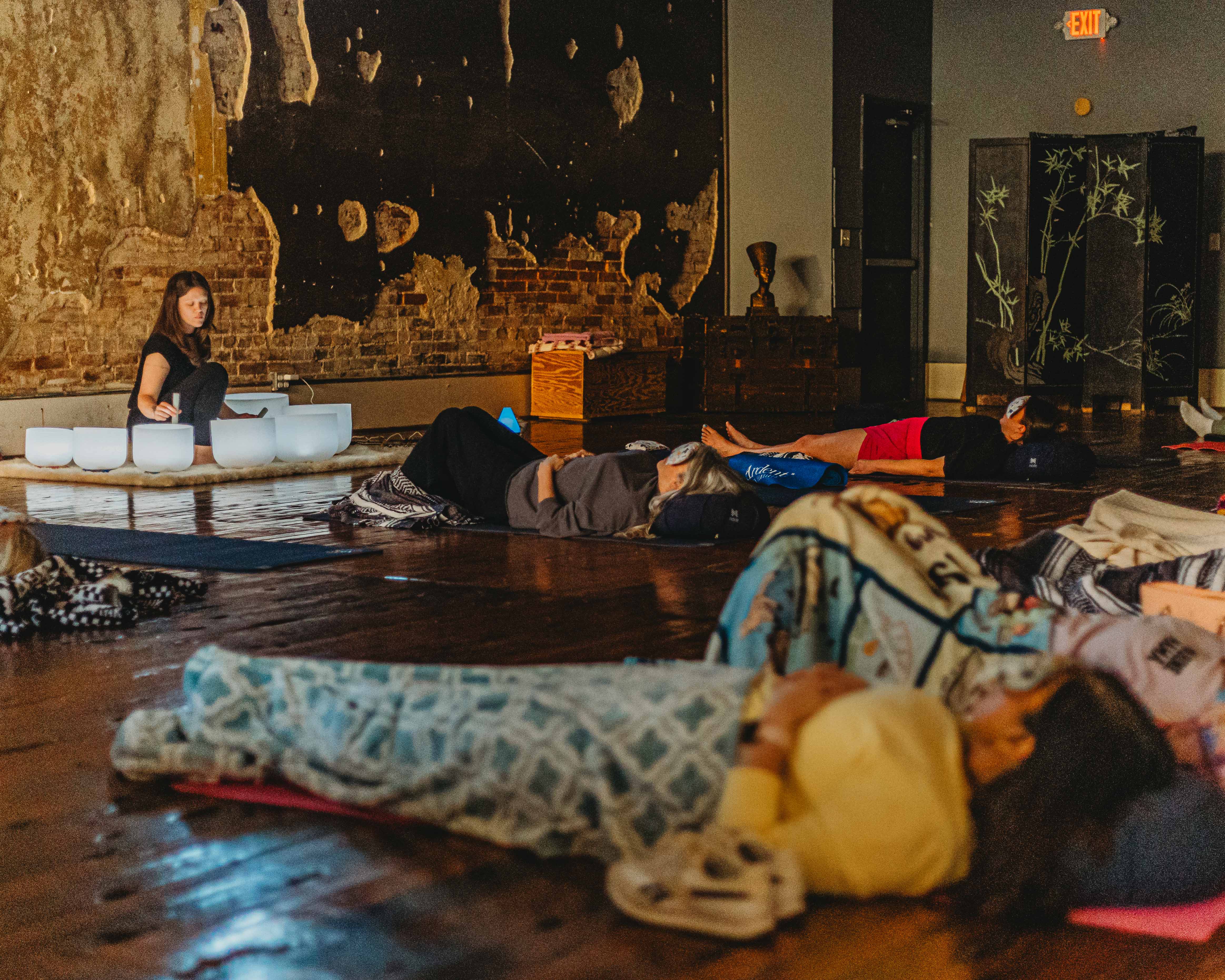 A group enjoying a sound bath